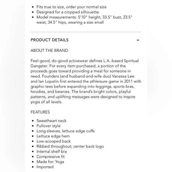 Spiritual Gangster Seamless Sweetheart Long Sleeve Cropped Top In Black Size M/L - Picture 4 of 14